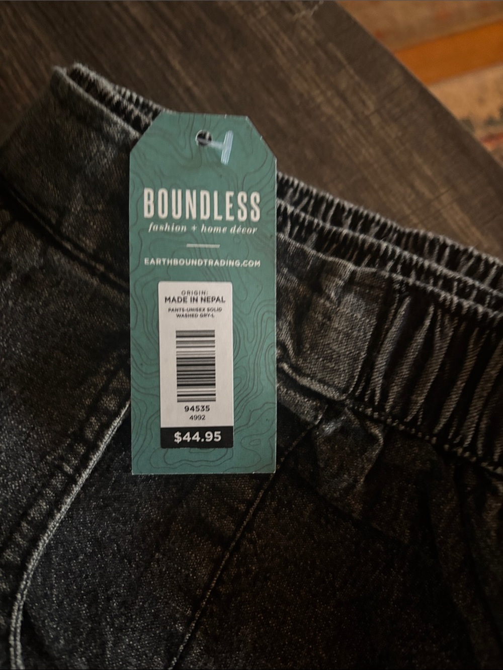 Wide-Leg Washed Black Elastic-Waist Pants - Picture 2 of 3
